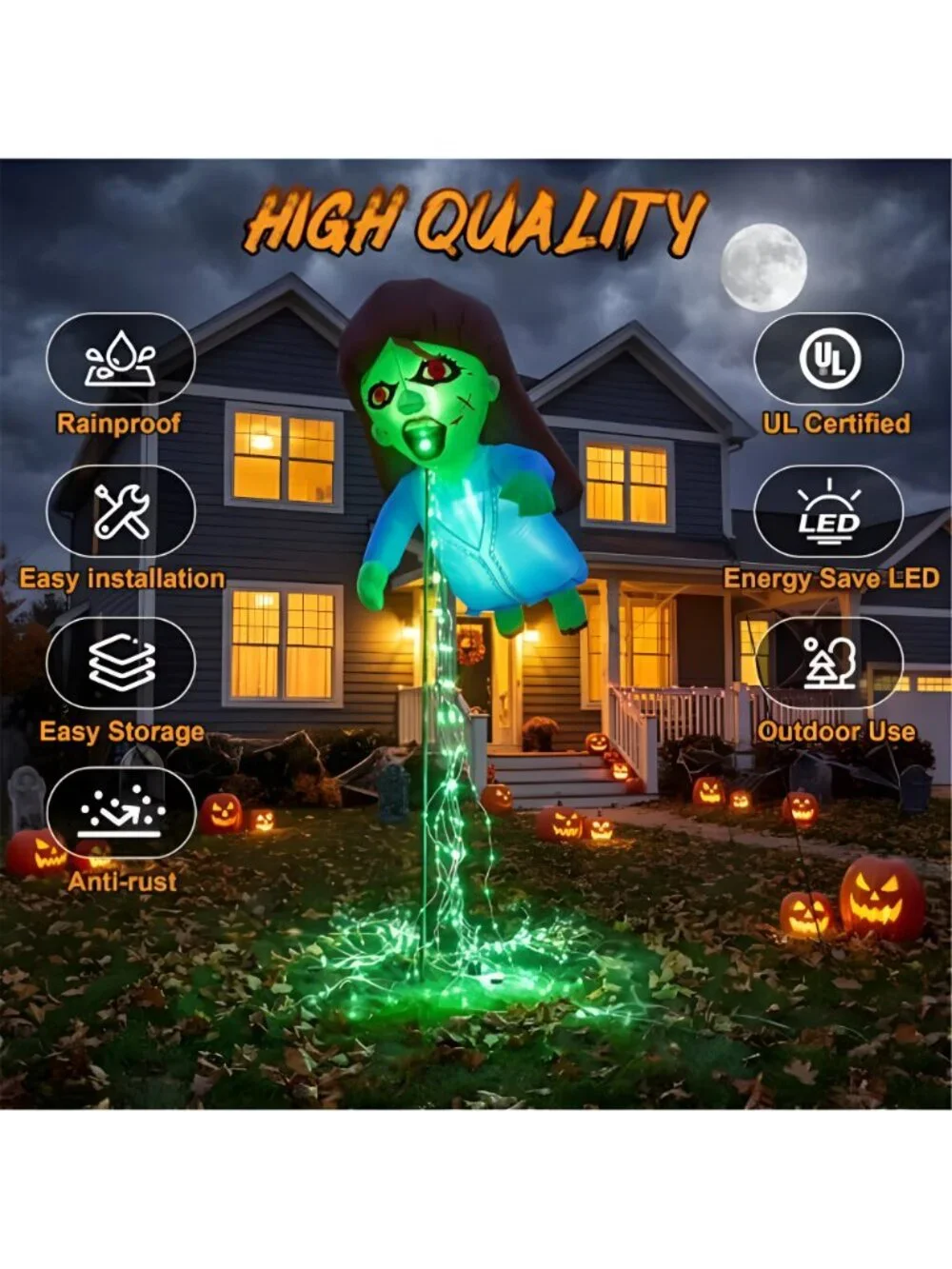 12.8FT Green Floating Ghost Doll Halloween Inflatables Outdoor Decorations